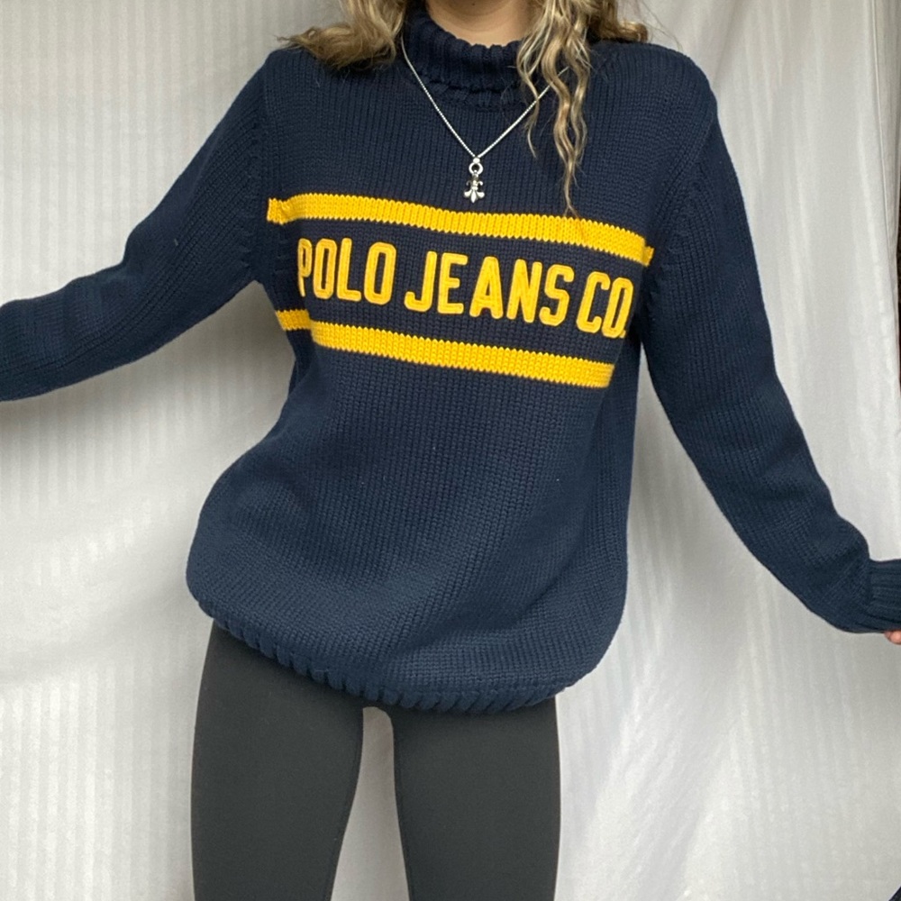 Polo by Ralph Lauren Navy and Yellow Turtleneck Sweater